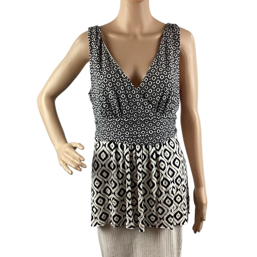 Ann Taylor Factory Tank Top Size L Black Geometric Print